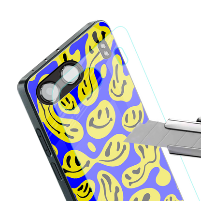 acid smiles yellow blue back phone cover | glass case for oneplus nord 4
