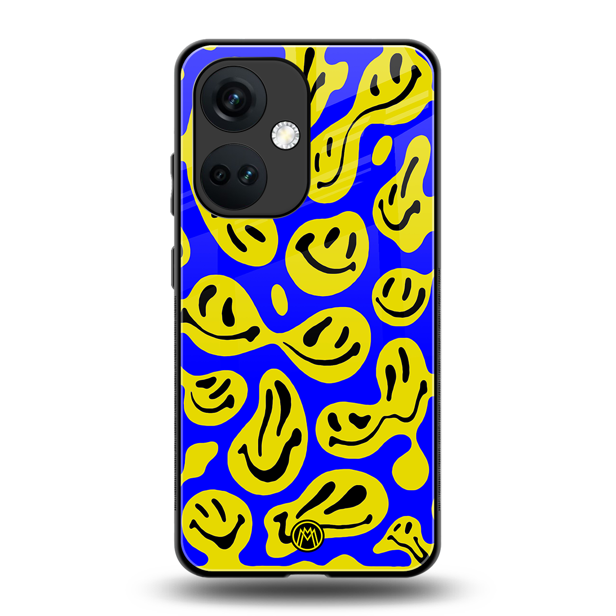 acid smiles yellow blue back phone cover | glass case for oneplus nord ce 3