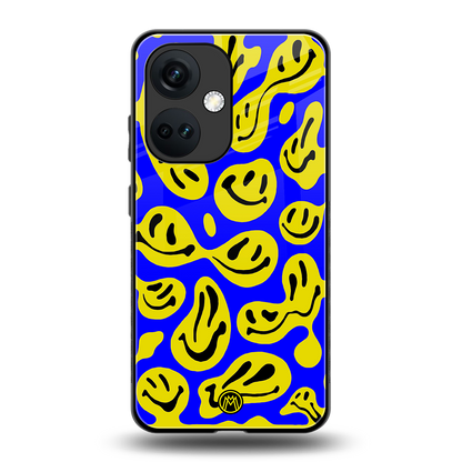 acid smiles yellow blue back phone cover | glass case for oneplus nord ce 3