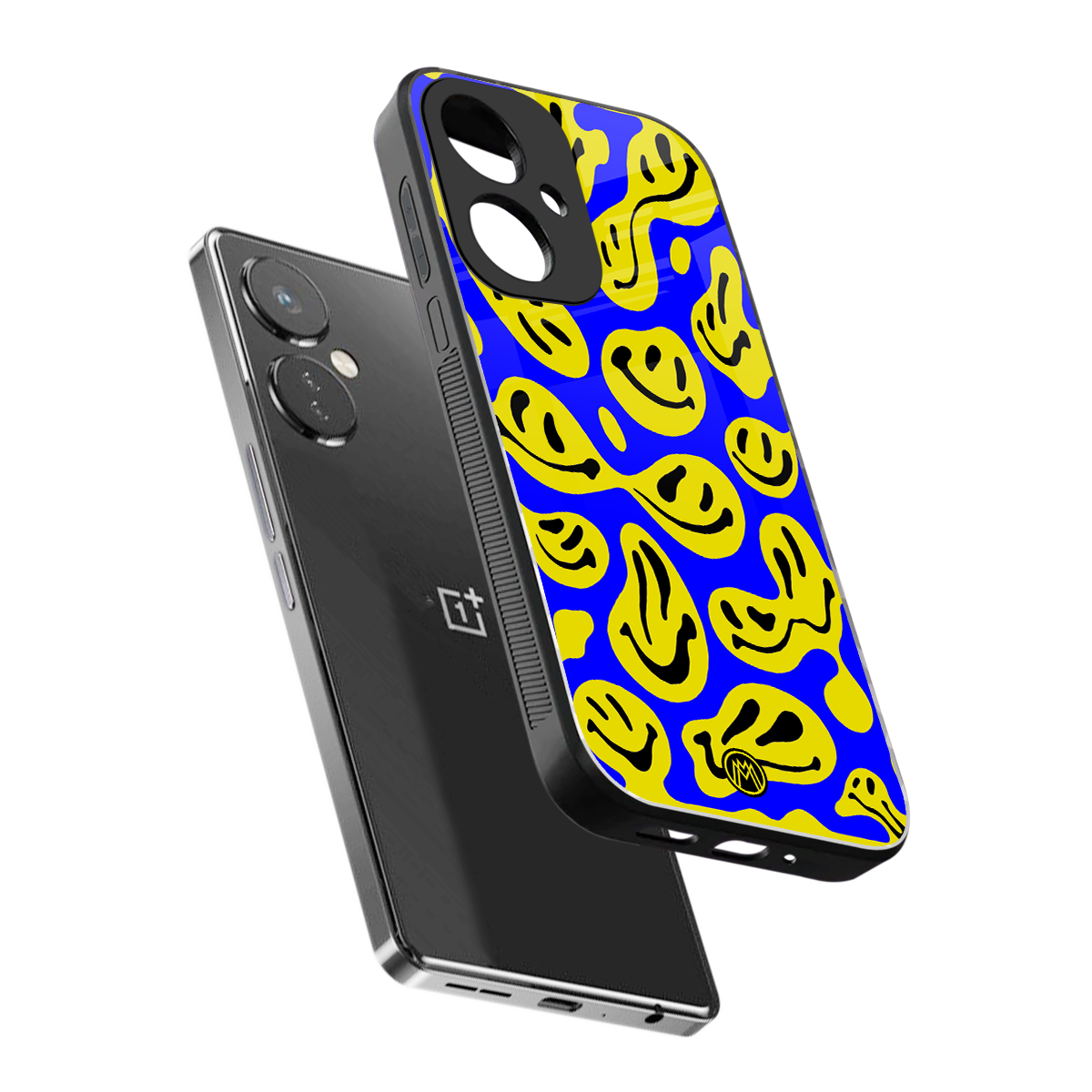 acid smiles yellow blue back phone cover | glass case for oneplus nord ce 3