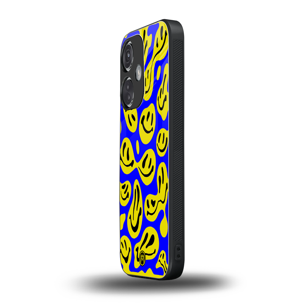 acid smiles yellow blue back phone cover | glass case for oneplus nord ce 3