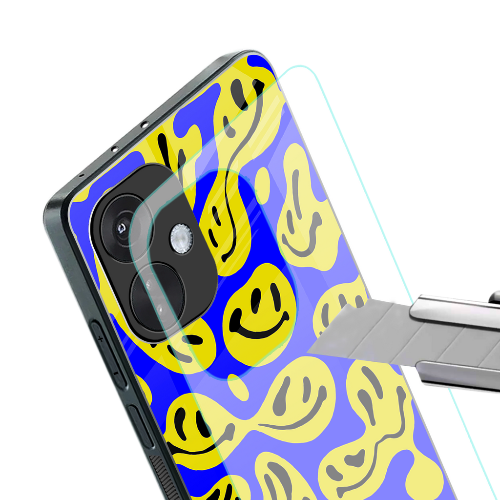 acid smiles yellow blue back phone cover | glass case for oneplus nord ce 3