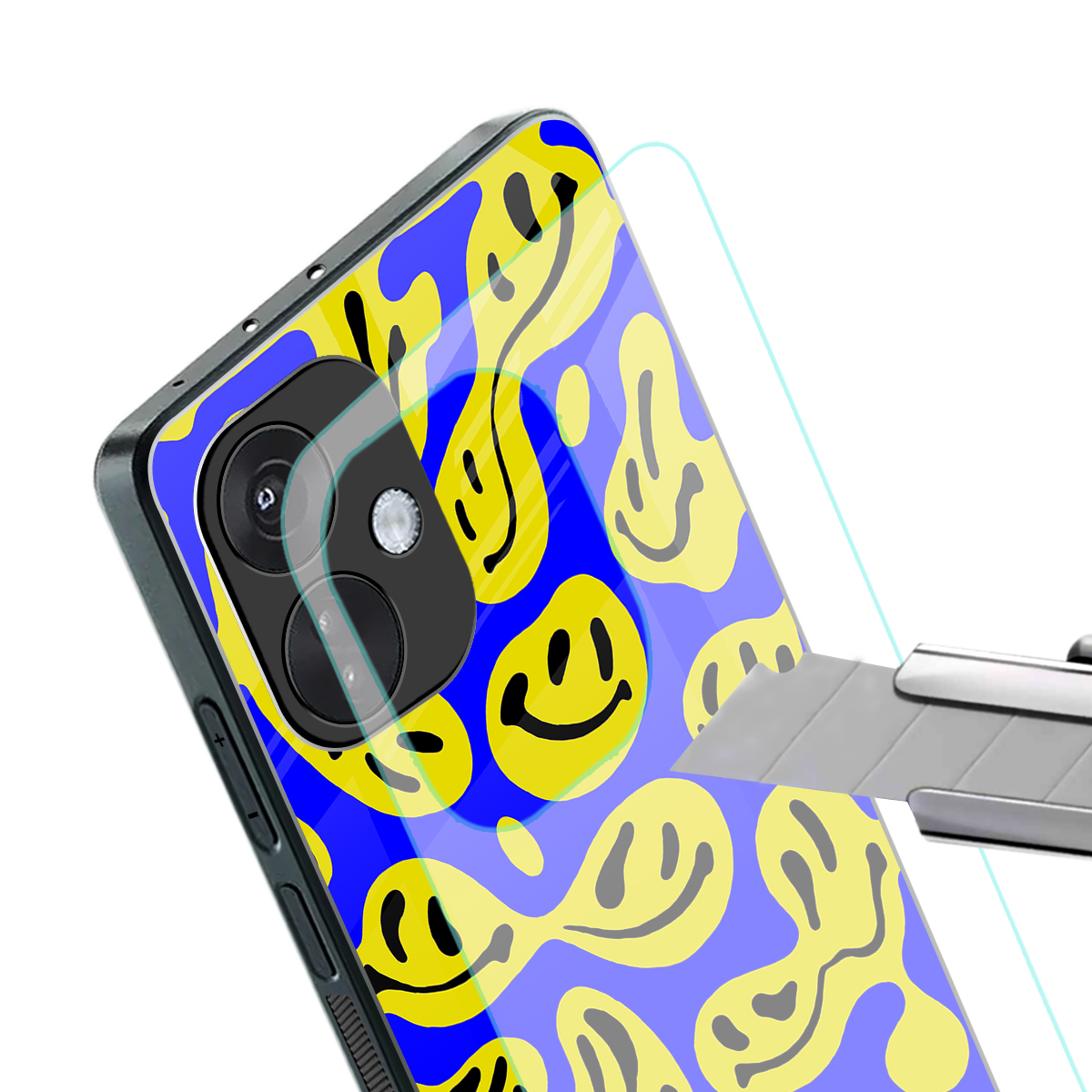 acid smiles yellow blue back phone cover | glass case for oneplus nord ce 3