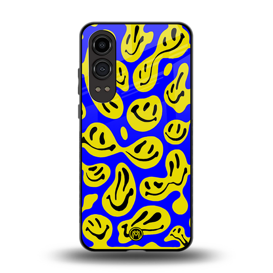 acid smiles yellow blue back phone cover | glass case for oneplus nord ce 4 lite