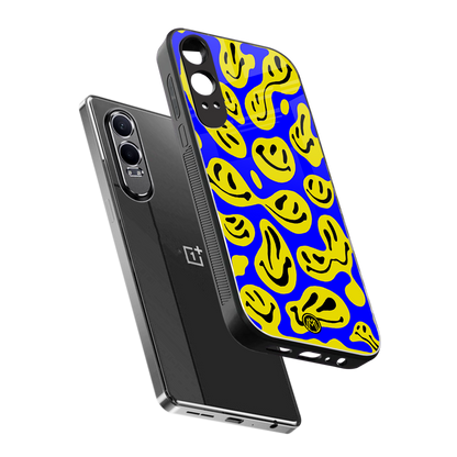 acid smiles yellow blue back phone cover | glass case for oneplus nord ce 4 lite