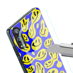 acid smiles yellow blue back phone cover | glass case for oneplus nord ce 4 lite