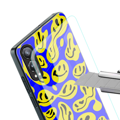 acid smiles yellow blue back phone cover | glass case for oneplus nord ce 4 lite