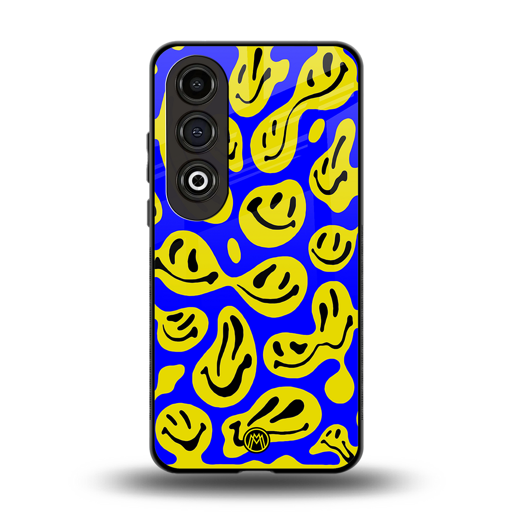 acid smiles yellow blue back phone cover | glass case for oneplus nord ce 4