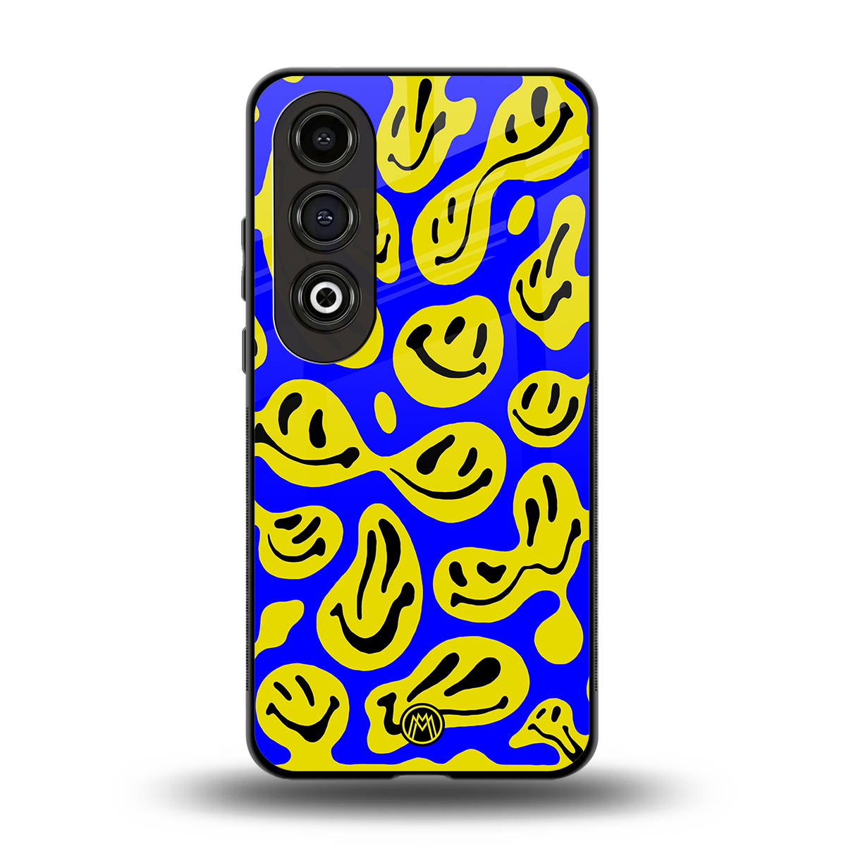 acid smiles yellow blue back phone cover | glass case for oneplus nord ce 4