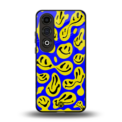 acid smiles yellow blue back phone cover | glass case for oneplus nord ce 4