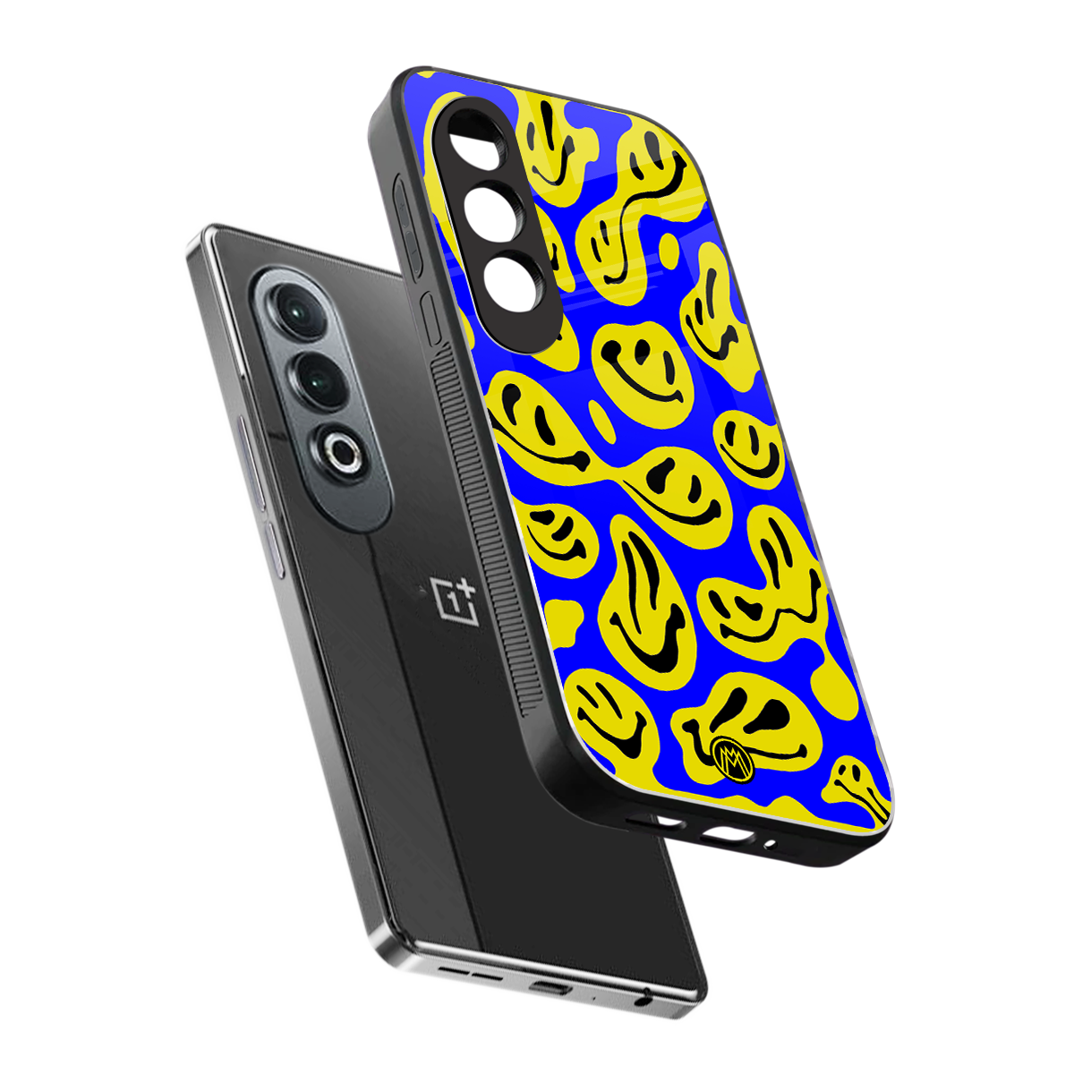 acid smiles yellow blue back phone cover | glass case for oneplus nord ce 4