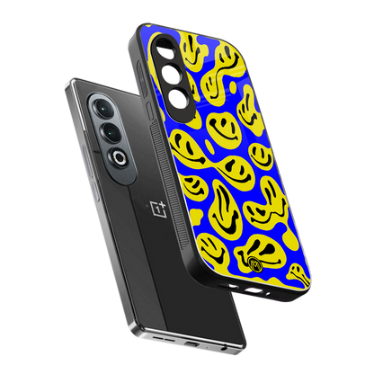acid smiles yellow blue back phone cover | glass case for oneplus nord ce 4