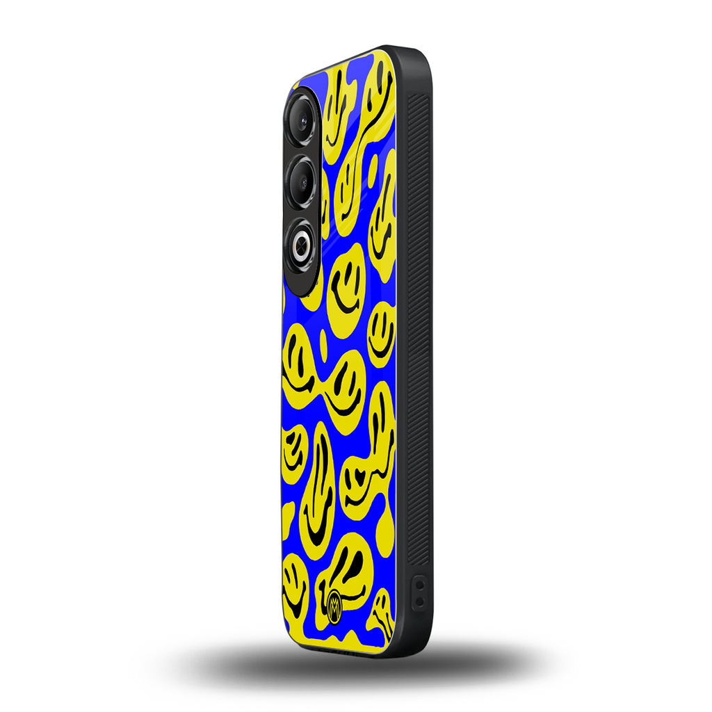 acid smiles yellow blue back phone cover | glass case for oneplus nord ce 4