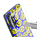 acid smiles yellow blue back phone cover | glass case for oneplus nord ce 4