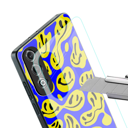 acid smiles yellow blue back phone cover | glass case for oneplus nord ce 4
