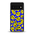 acid smiles yellow blue back phone cover | glass case for google pixel 6 pro