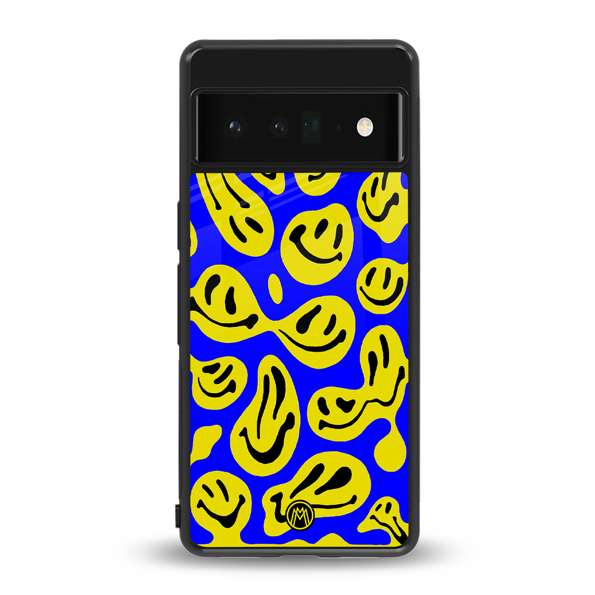 acid smiles yellow blue back phone cover | glass case for google pixel 6 pro