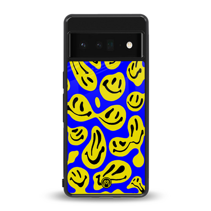 acid smiles yellow blue back phone cover | glass case for google pixel 6 pro