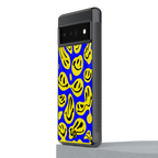 acid smiles yellow blue back phone cover | glass case for google pixel 6 pro