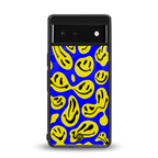 acid smiles yellow blue back phone cover | glass case for google pixel 6