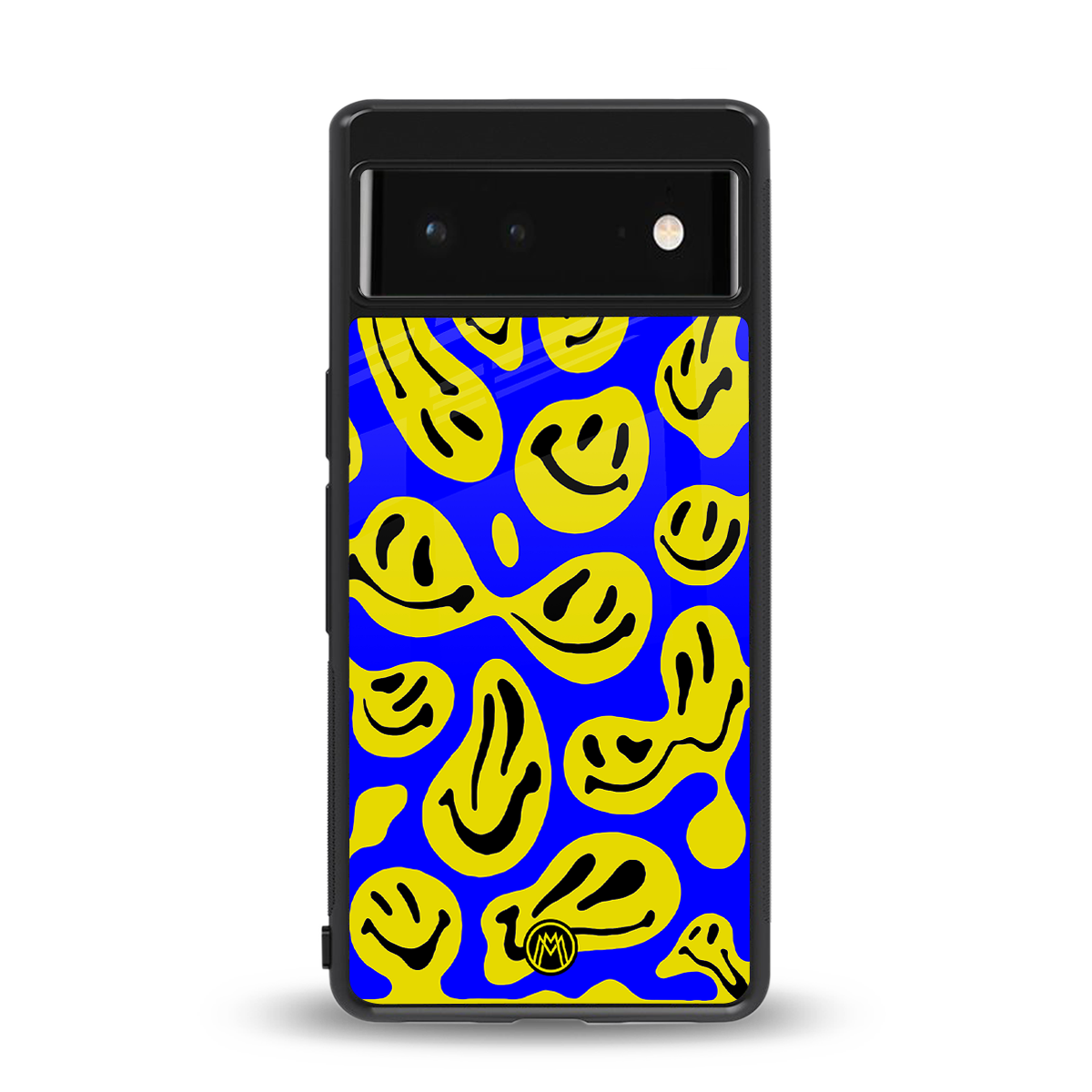 acid smiles yellow blue back phone cover | glass case for google pixel 6