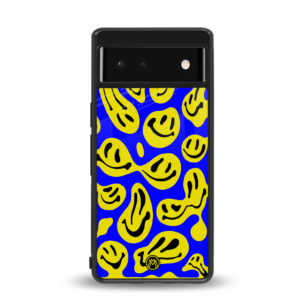 acid smiles yellow blue back phone cover | glass case for Google Pixel 6A