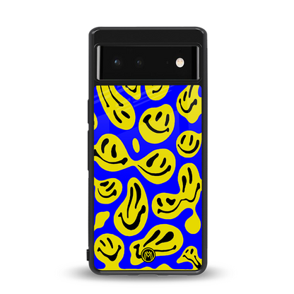 acid smiles yellow blue back phone cover | glass case for Google Pixel 6A