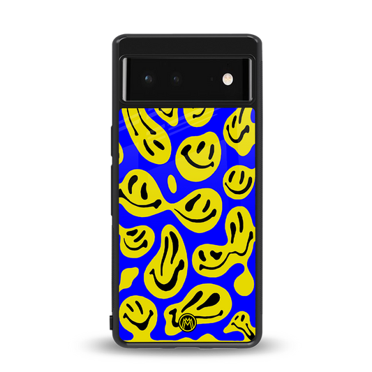 acid smiles yellow blue back phone cover | glass case for Google Pixel 6A
