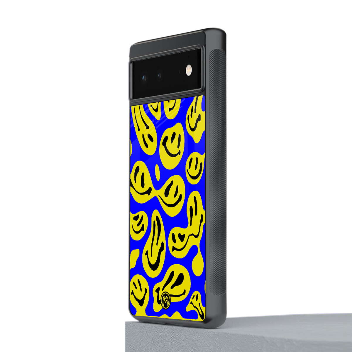 acid smiles yellow blue back phone cover | glass case for google pixel 6