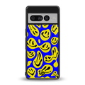 acid smiles yellow blue back phone cover | glass case for google pixel 7 pro