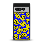 acid smiles yellow blue back phone cover | glass case for google pixel 7 pro