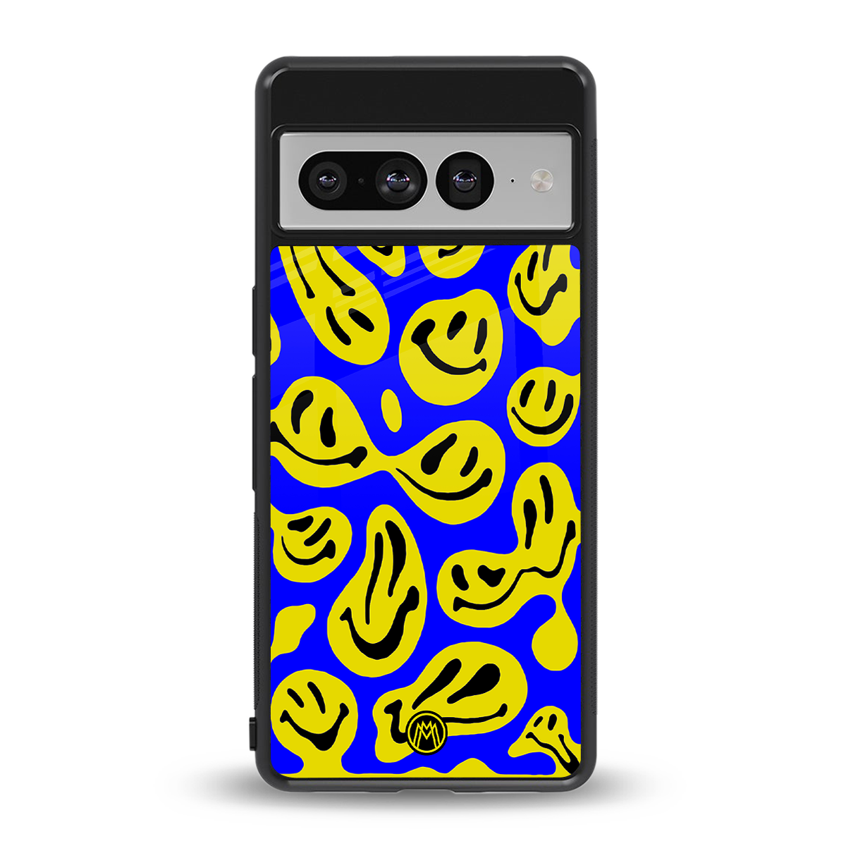 acid smiles yellow blue back phone cover | glass case for google pixel 7 pro