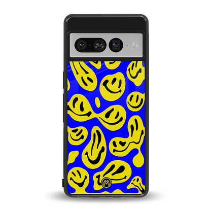 acid smiles yellow blue back phone cover | glass case for google pixel 7 pro