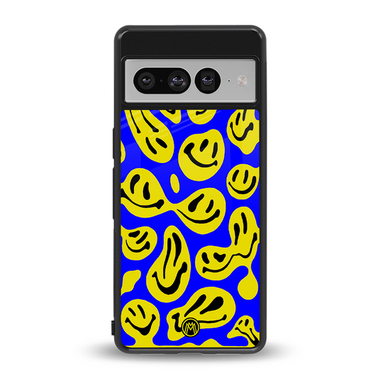 acid smiles yellow blue back phone cover | glass case for google pixel 7 pro