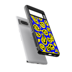 acid smiles yellow blue back phone cover | glass case for google pixel 7 pro