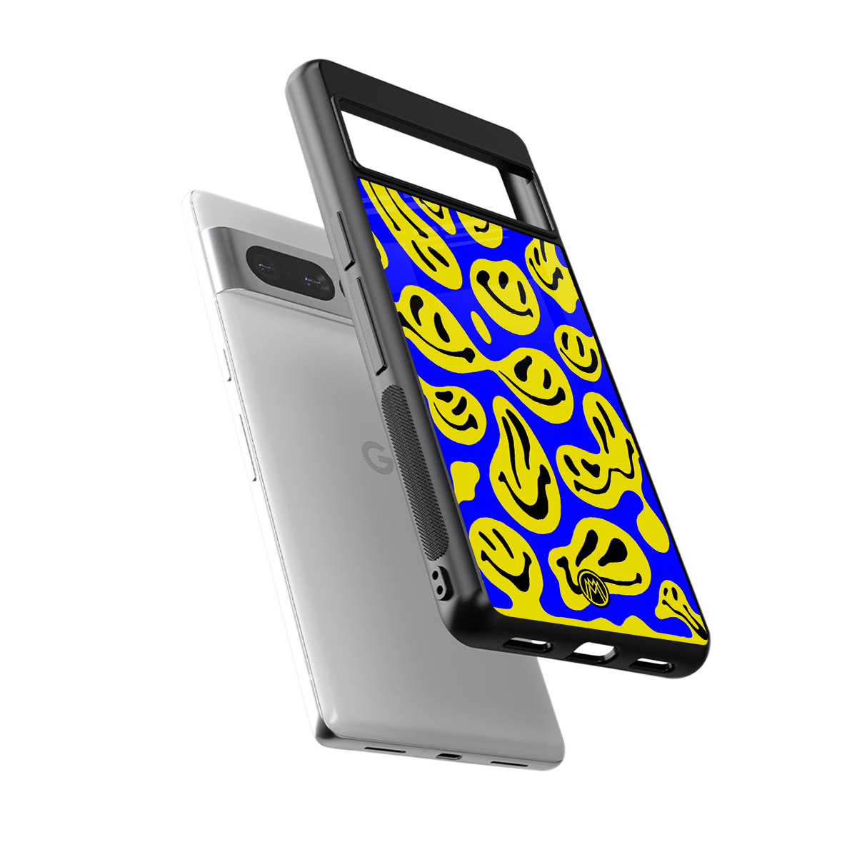acid smiles yellow blue back phone cover | glass case for google pixel 7 pro