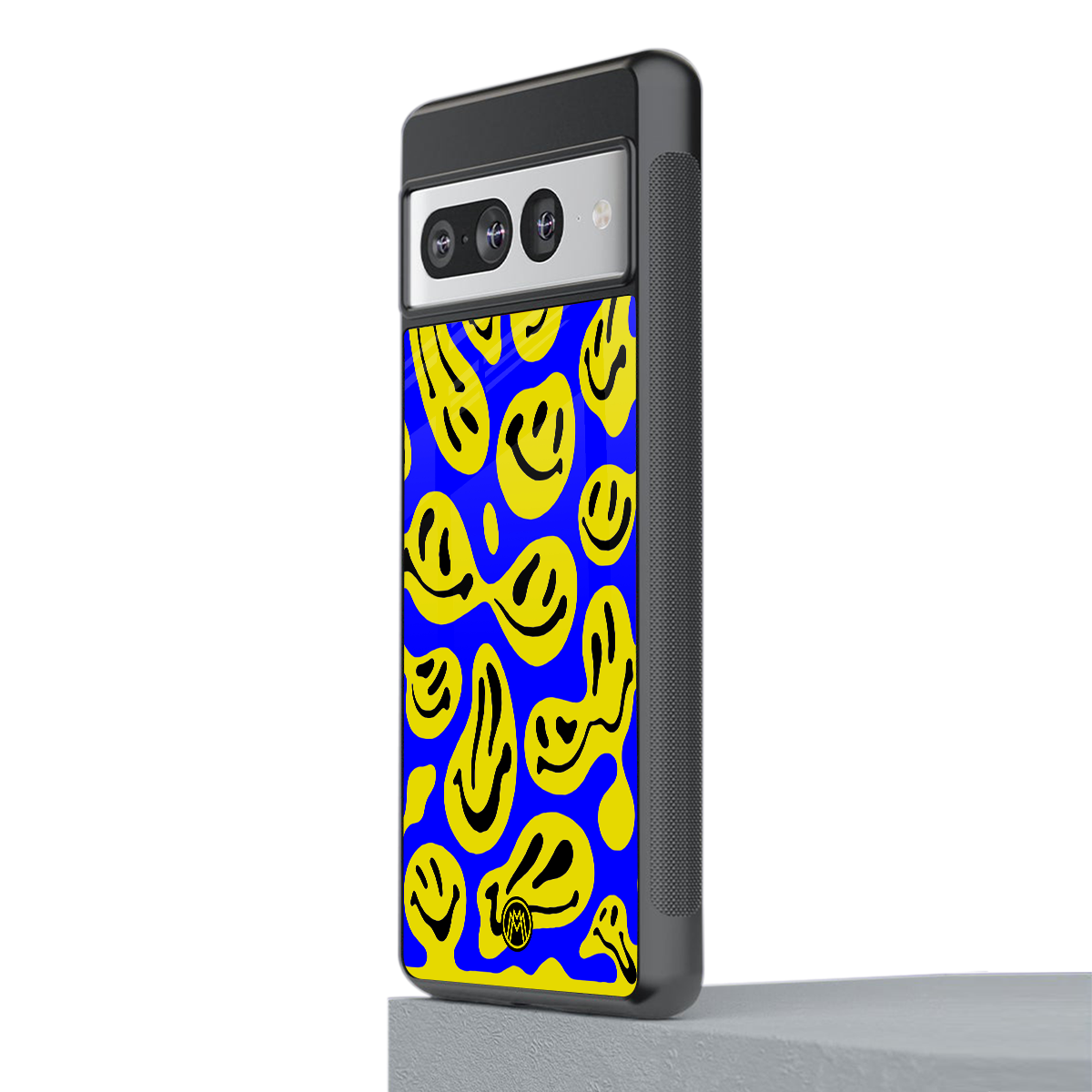 acid smiles yellow blue back phone cover | glass case for google pixel 7 pro