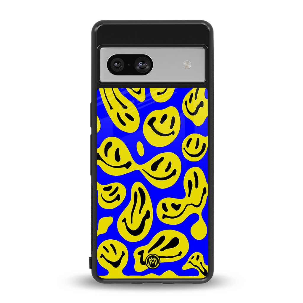 acid smiles yellow blue back phone cover | glass case for Google Pixel 7