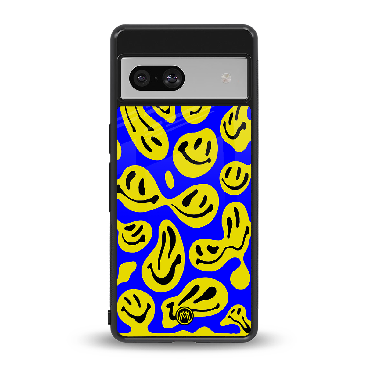 acid smiles yellow blue back phone cover | glass case for Google Pixel 7A