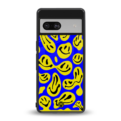 acid smiles yellow blue back phone cover | glass case for Google Pixel 7A