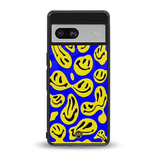 acid smiles yellow blue back phone cover | glass case for Google Pixel 7A