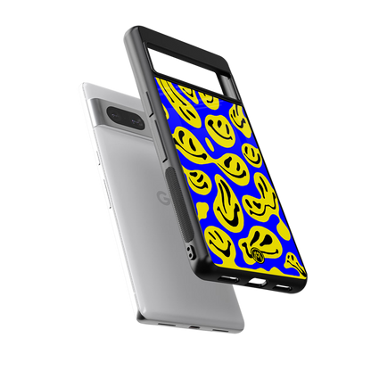 acid smiles yellow blue back phone cover | glass case for Google Pixel 7