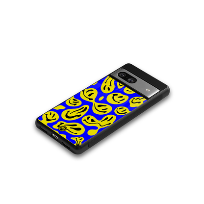 acid smiles yellow blue back phone cover | glass case for Google Pixel 7