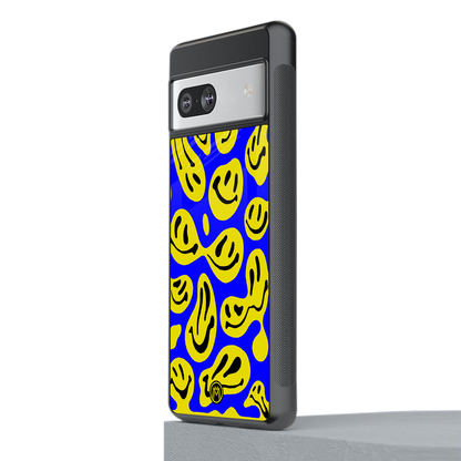 acid smiles yellow blue back phone cover | glass case for Google Pixel 7