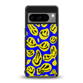 acid smiles yellow blue back phone cover | glass case for google pixel 8 pro