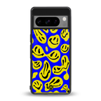 acid smiles yellow blue back phone cover | glass case for google pixel 8 pro