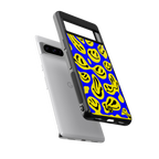 acid smiles yellow blue back phone cover | glass case for google pixel 8 pro