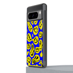 acid smiles yellow blue back phone cover | glass case for google pixel 8 pro