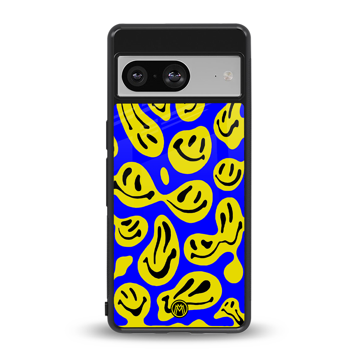 acid smiles yellow blue back phone cover | glass case for Google Pixel 8