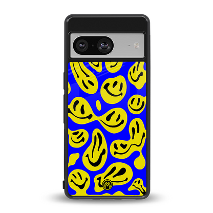 acid smiles yellow blue back phone cover | glass case for Google Pixel 8